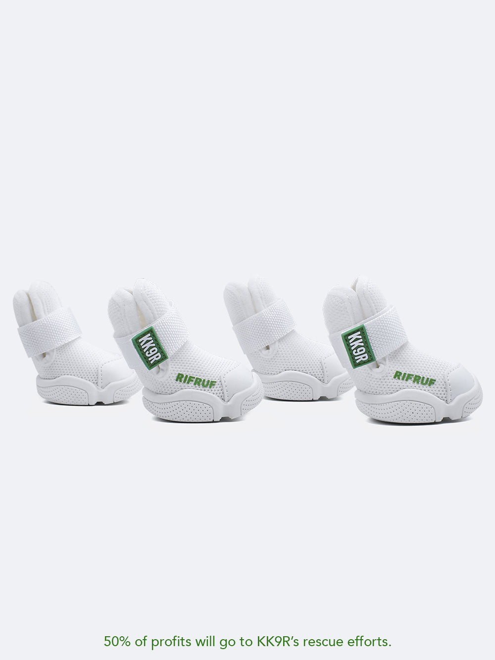 KK9R RIFRUF Caesar 1 Dog Shoes Four Pieces in White Studio Background