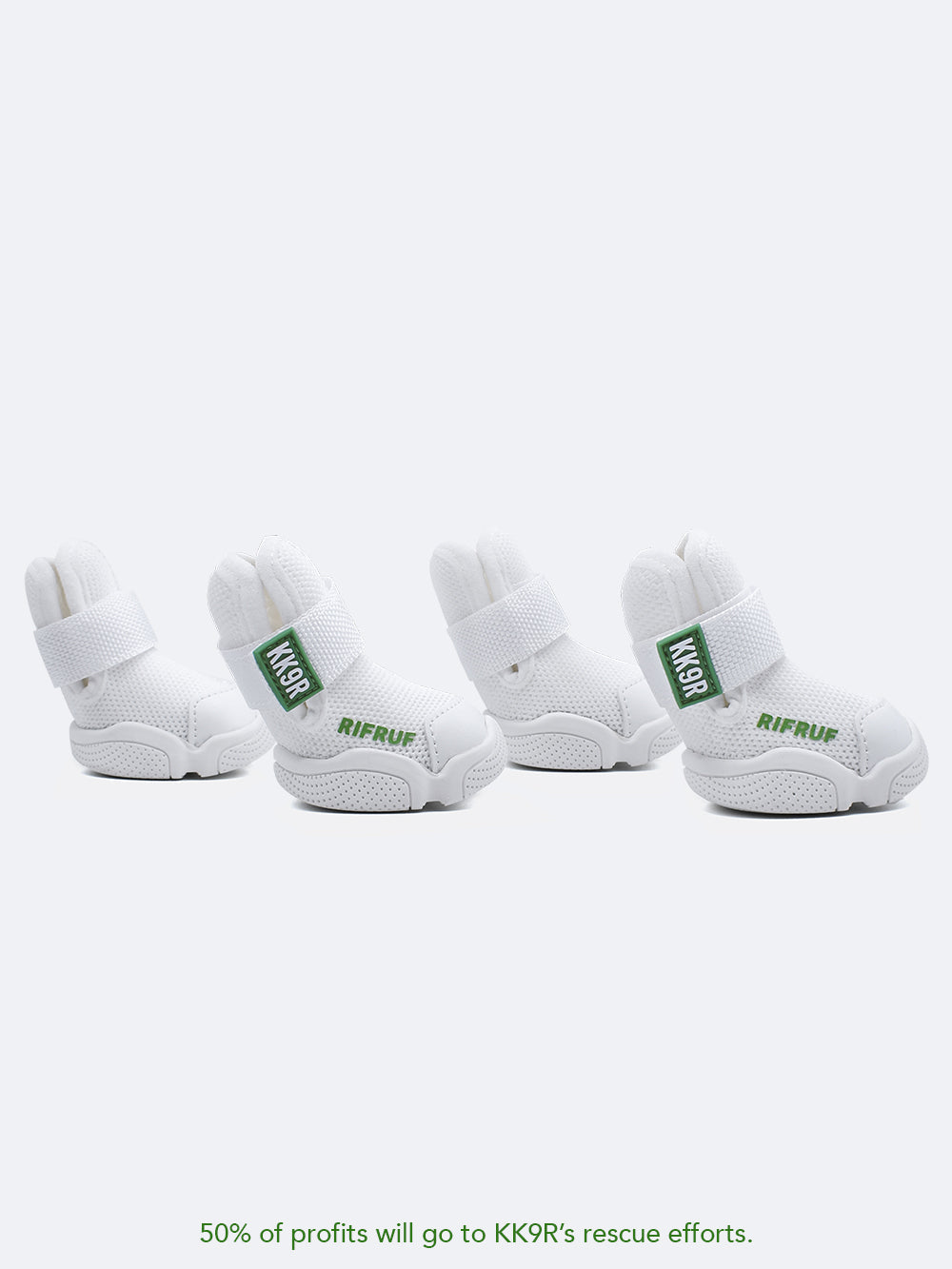 KK9R RIFRUF Caesar 1 Dog Shoes Four Pieces in White Studio Background