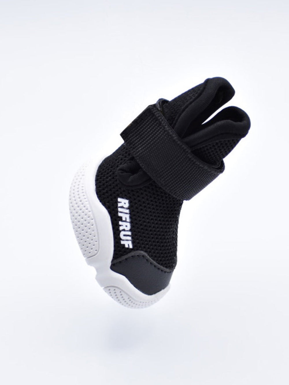Black RIFRUF Caesar 1 Dog Shoes Floating Side View in White Studio Background